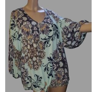 Perfectly Priscilla Woman's blouse shirt puff sleeves with tie bottom XXXL